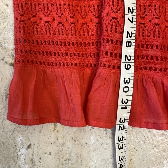 CUTE OPTIONS DRESS Womens L Mini Coral Ruffle sleeve Crochet Square Neck Beach - Picture 8 of 10